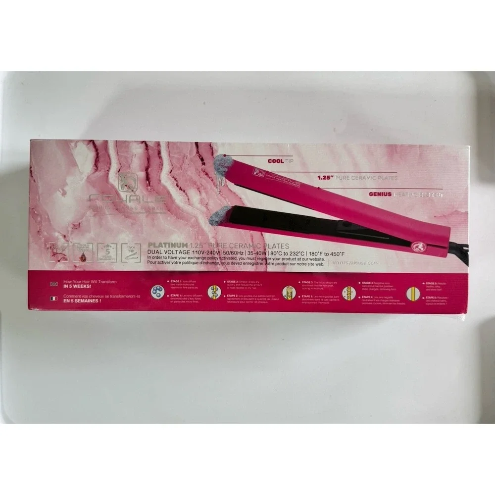 New Royale Platinum Genius Flat Iron 1.25" Pure Ceramic Plates Hot Pink Sealed - Picture 2 of 2